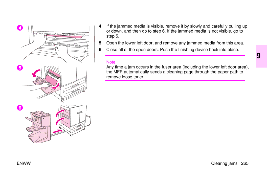 HP 9500mfp manual Step, Remove loose toner 