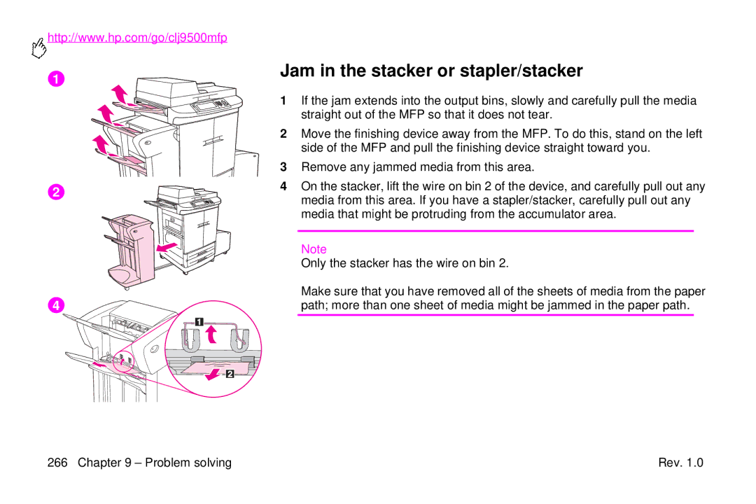 HP 9500mfp manual Jam in the stacker or stapler/stacker 