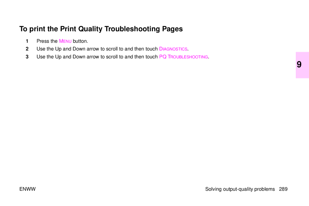 HP 9500mfp manual To print the Print Quality Troubleshooting Pages 