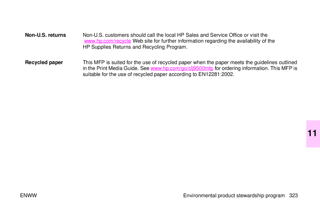 HP 9500mfp manual Recycled paper 