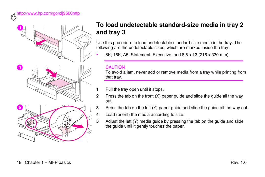 HP 9500mfp manual To load undetectable standard-size media in tray, Tray, That tray 