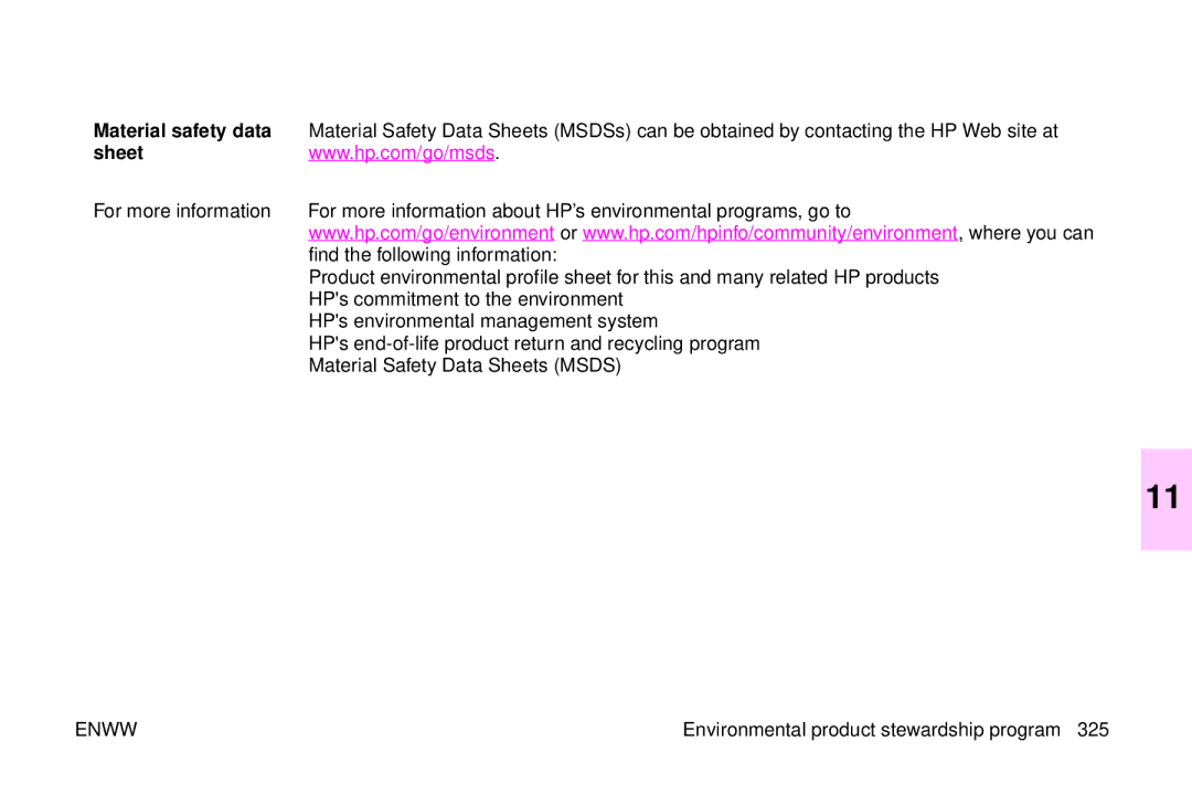 HP 9500mfp manual Material safety data, Sheet 