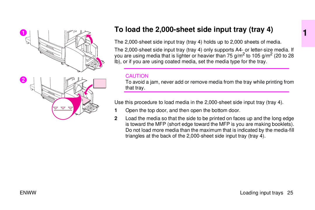 HP 9500mfp manual To load the 2,000-sheet side input tray tray 