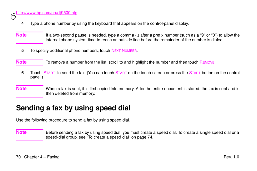 HP 9500mfp manual Sending a fax by using speed dial, Then deleted from memory 