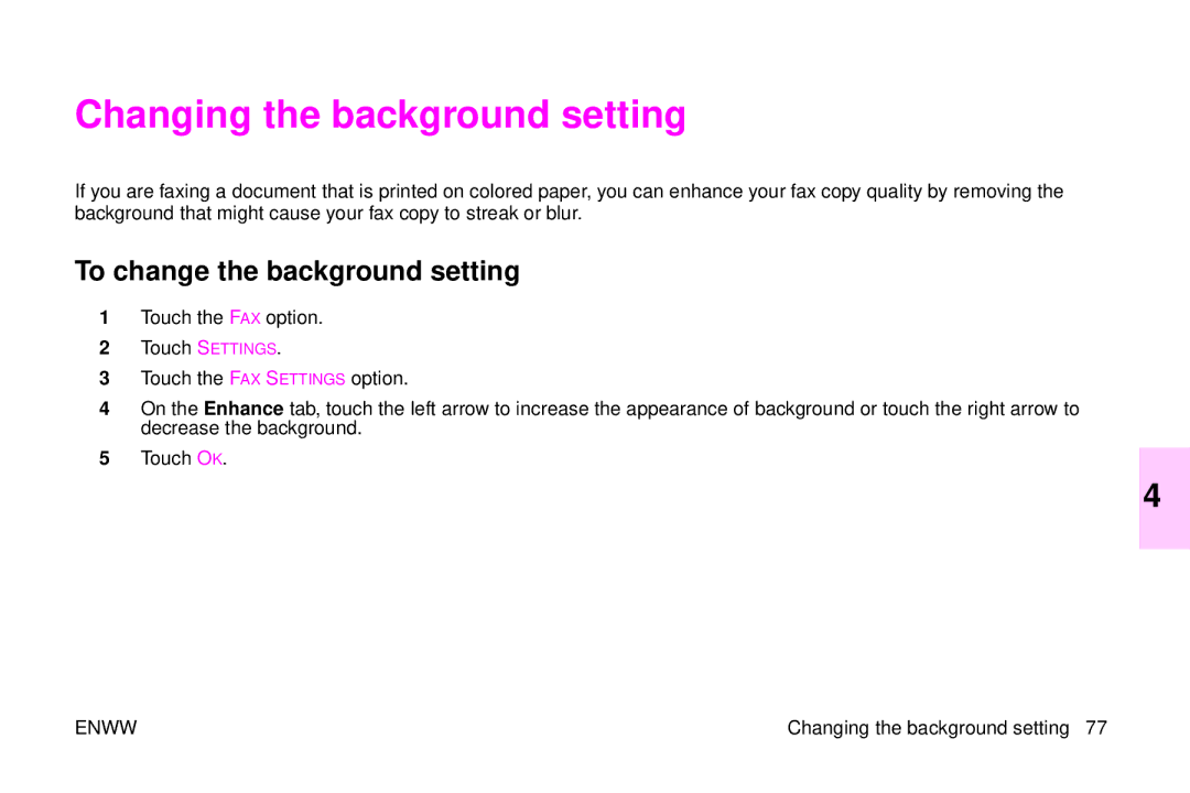 HP 9500mfp manual Changing the background setting, To change the background setting 