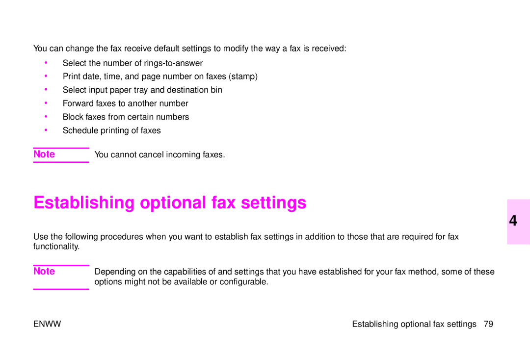 HP 9500mfp manual Establishing optional fax settings, Options might not be available or configurable 