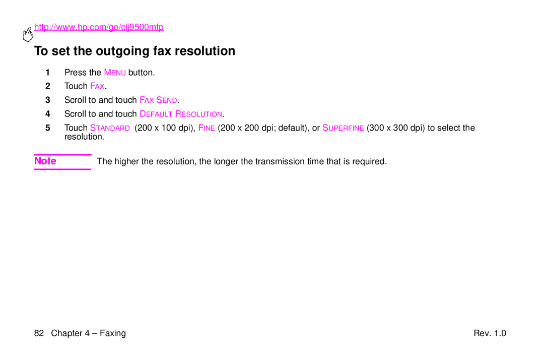 HP 9500mfp manual To set the outgoing fax resolution 