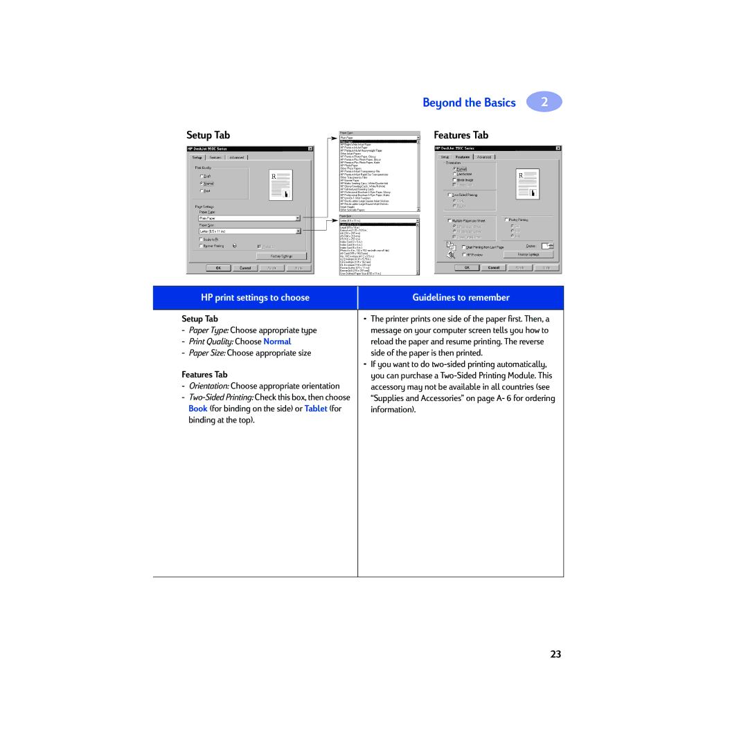 HP 950C manual HP print settings to choose Guidelines to remember, Paper Type Choose appropriate type 