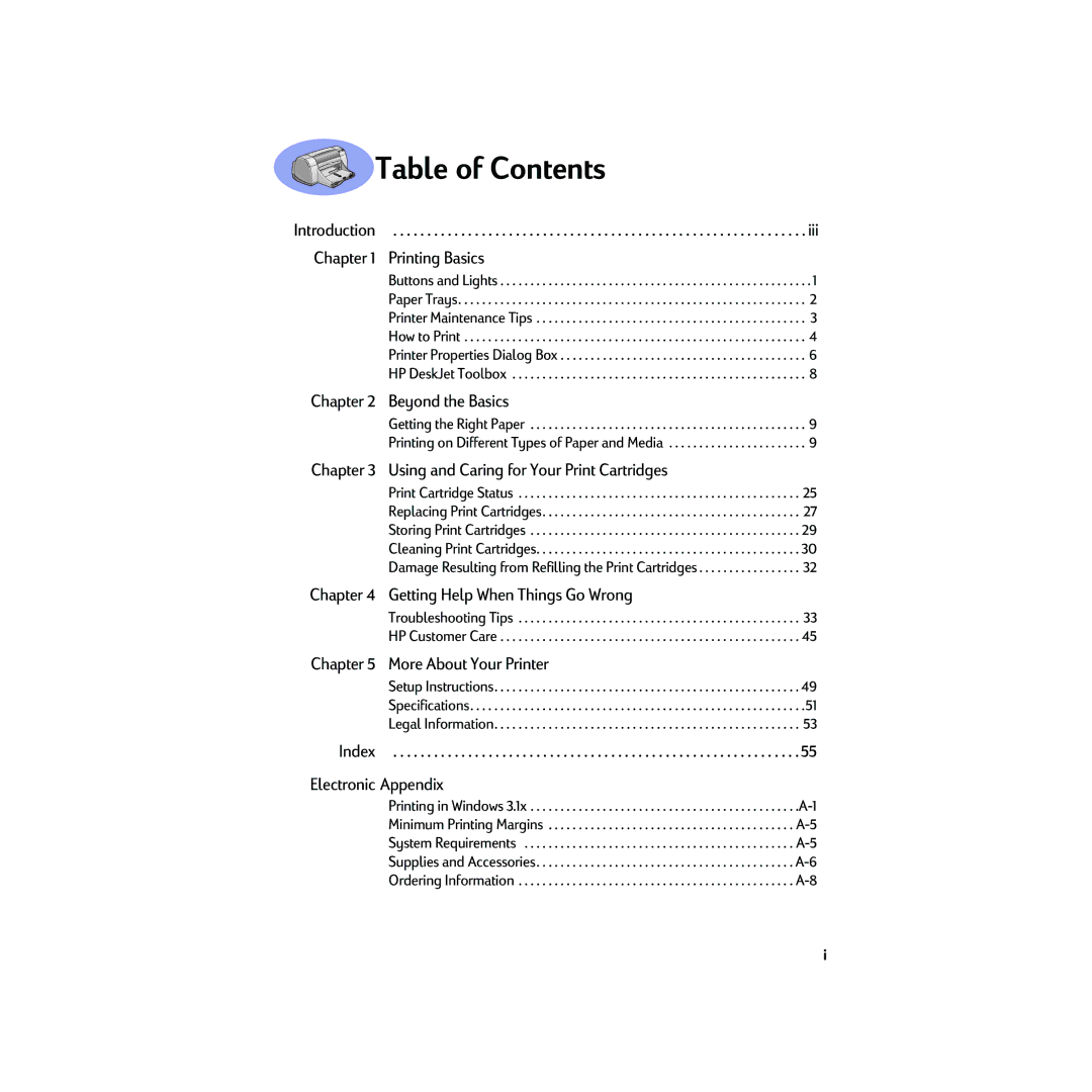 HP 950C manual Table of Contents 