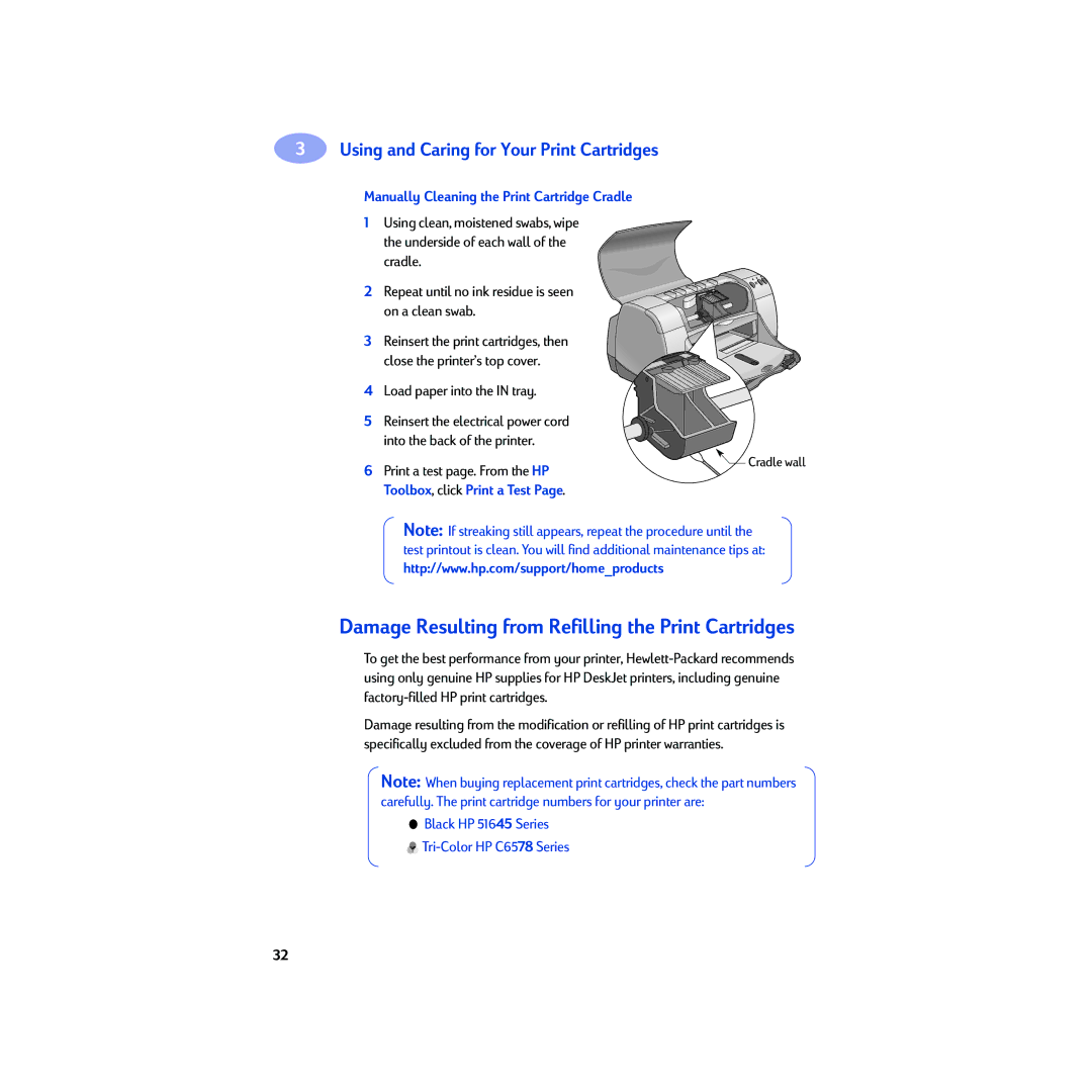 HP 950C manual Manually Cleaning the Print Cartridge Cradle, Cradle wall 