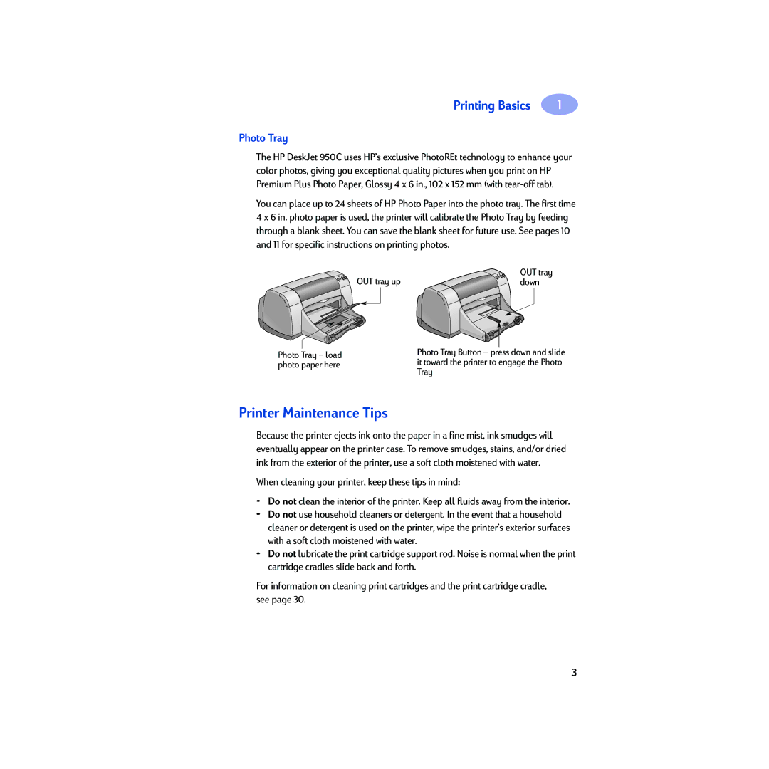 HP 950C manual Printer Maintenance Tips, Photo Tray load, Photo paper here 