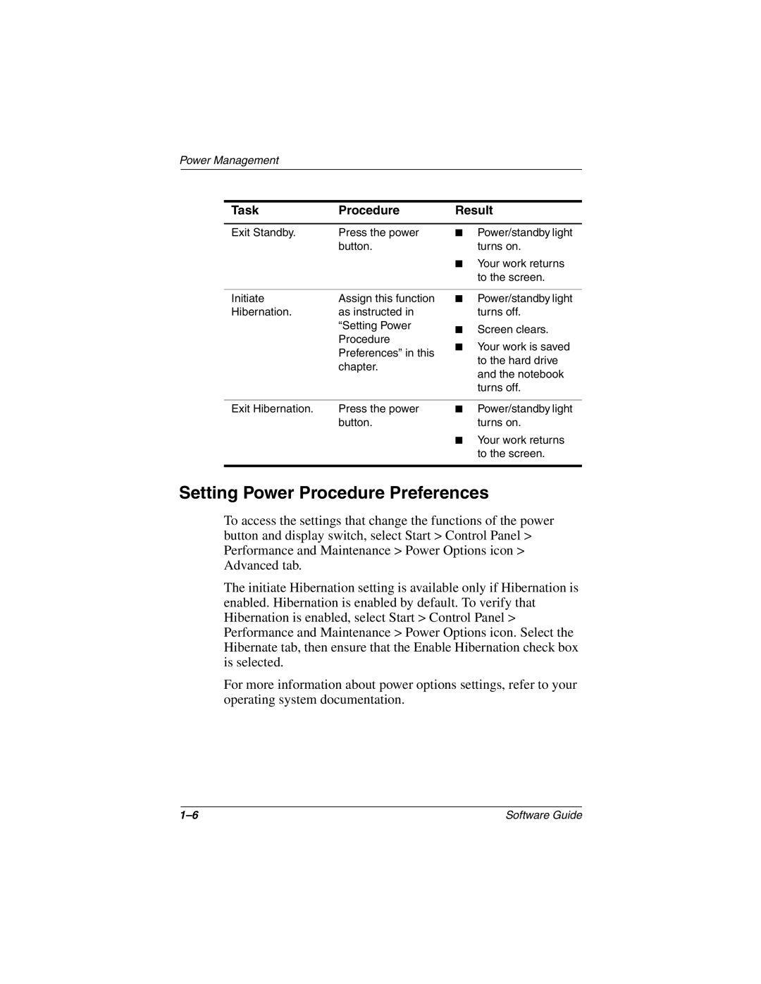 HP 905US, 955AP, 950AP, 943AP, 940AP, 935AP, 927AP, 930AP, 925EA, 908EA, 906EA, 905TC, 905LA manual Setting Power Procedure Preferences 