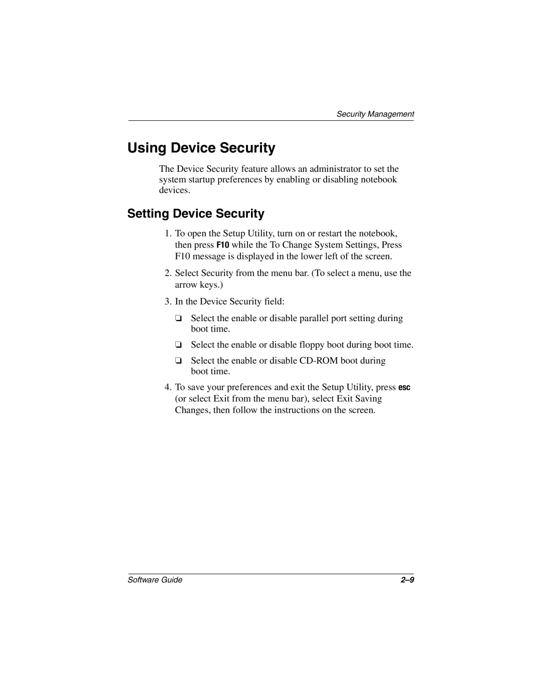 HP 907EA, 955AP, 950AP, 943AP, 940AP, 935AP, 927AP, 930AP, 925EA, 908EA, 906EA, 905US Using Device Security, Setting Device Security 