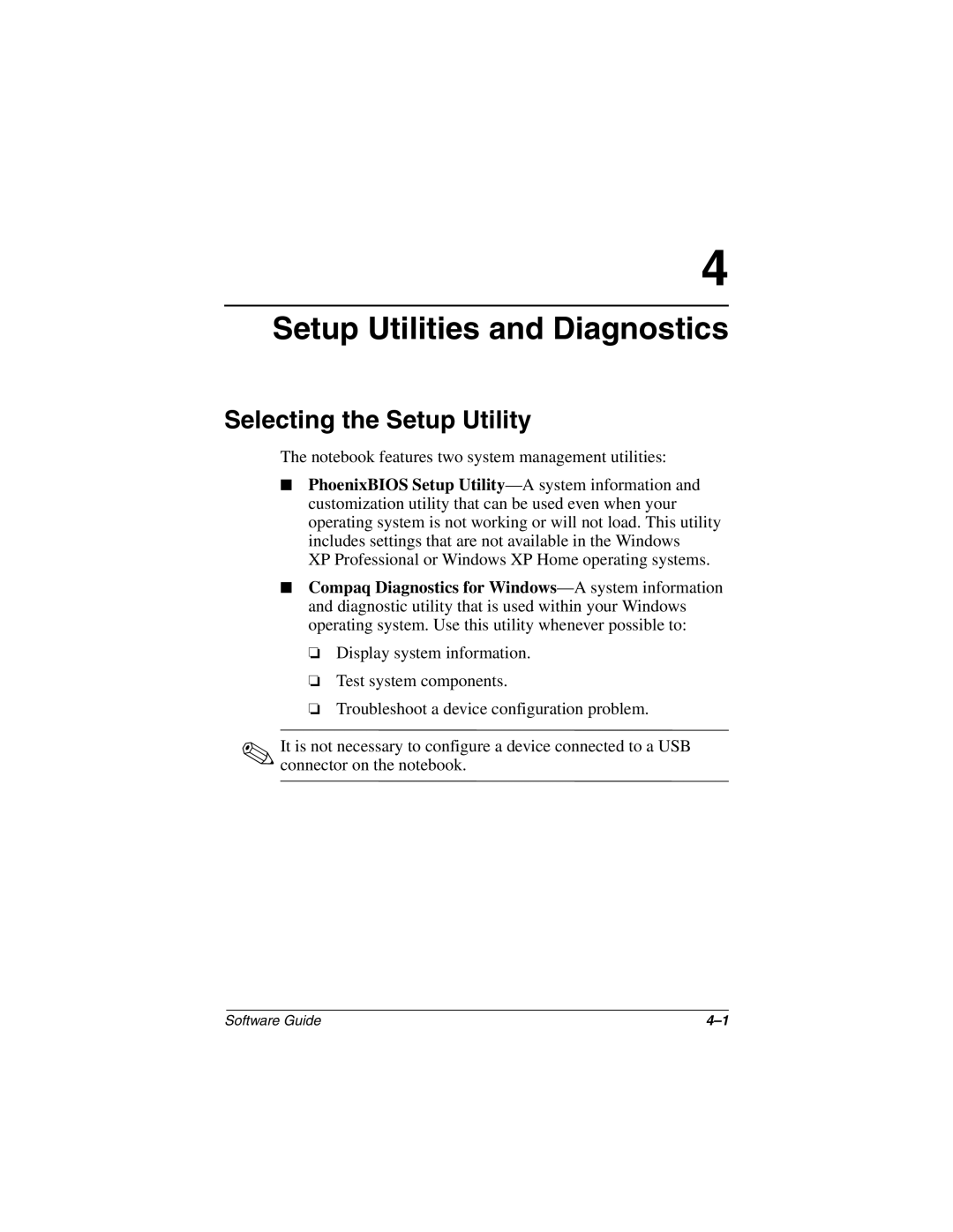 HP 921AP, 955AP, 950AP, 943AP, 940AP, 935AP, 927AP, 930AP, 925EA Setup Utilities and Diagnostics, Selecting the Setup Utility 