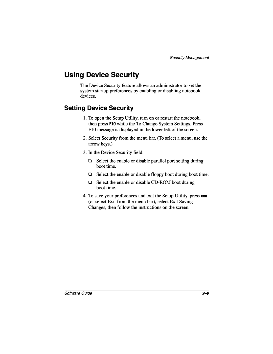 HP 907EA, 955AP, 950AP, 943AP, 940AP, 935AP, 927AP, 930AP, 925EA, 908EA, 906EA, 905US Using Device Security, Setting Device Security 