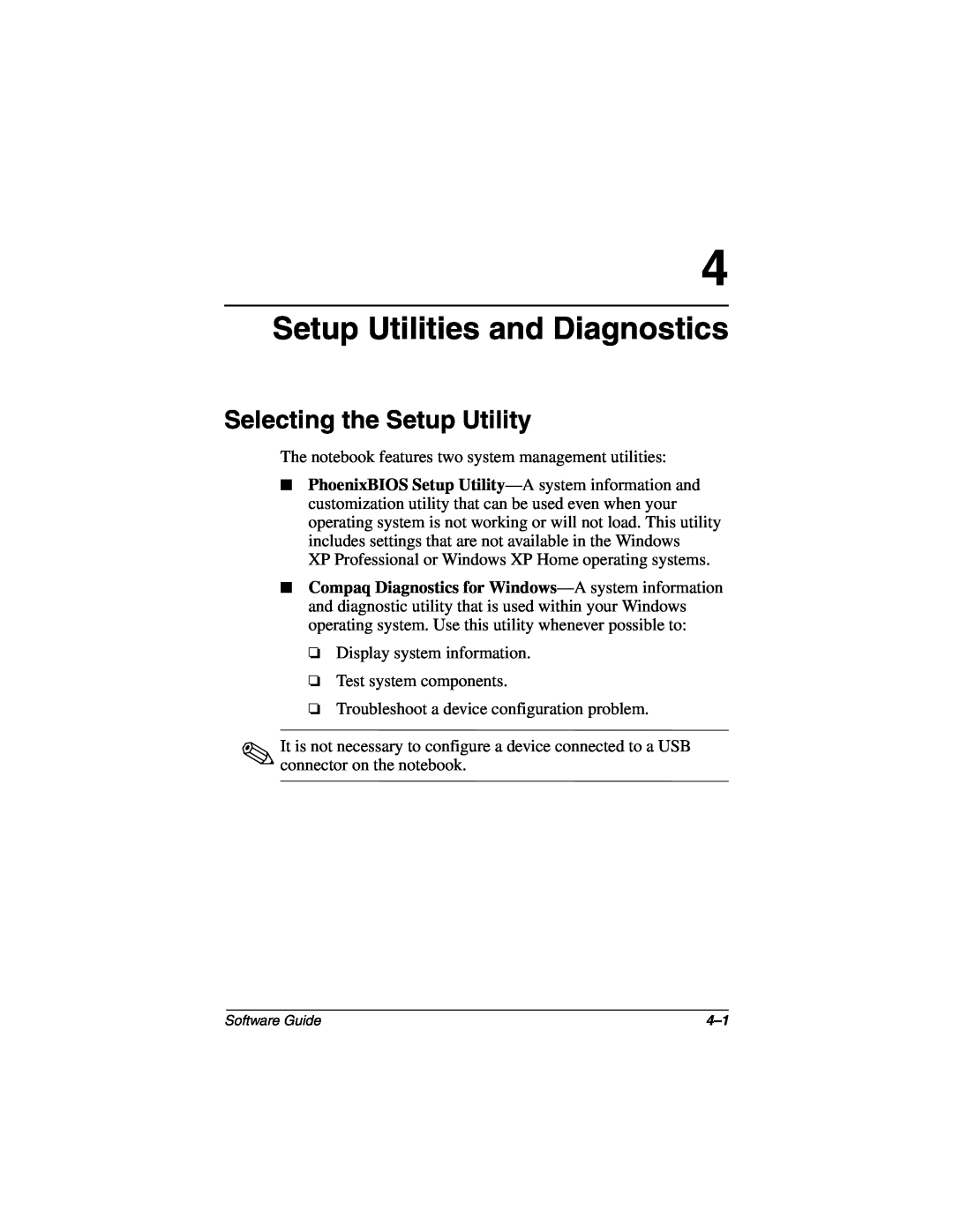 HP 921AP, 955AP, 950AP, 943AP, 940AP, 935AP, 927AP, 930AP, 925EA Setup Utilities and Diagnostics, Selecting the Setup Utility 