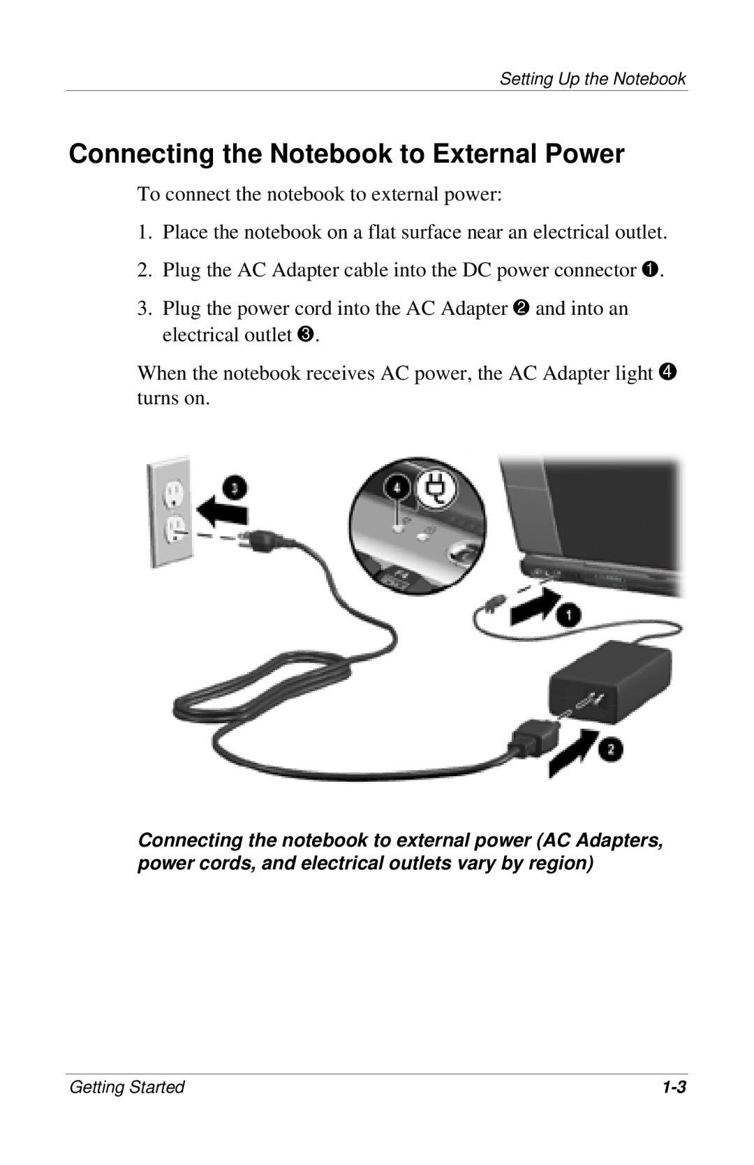 HP 906EA, 955AP, 950AP, 943AP, 945AP, 940AP, 935AP, 927AP, 930AP, 925EA, 923AP, 908EA manual Connecting the Notebook to External Power 