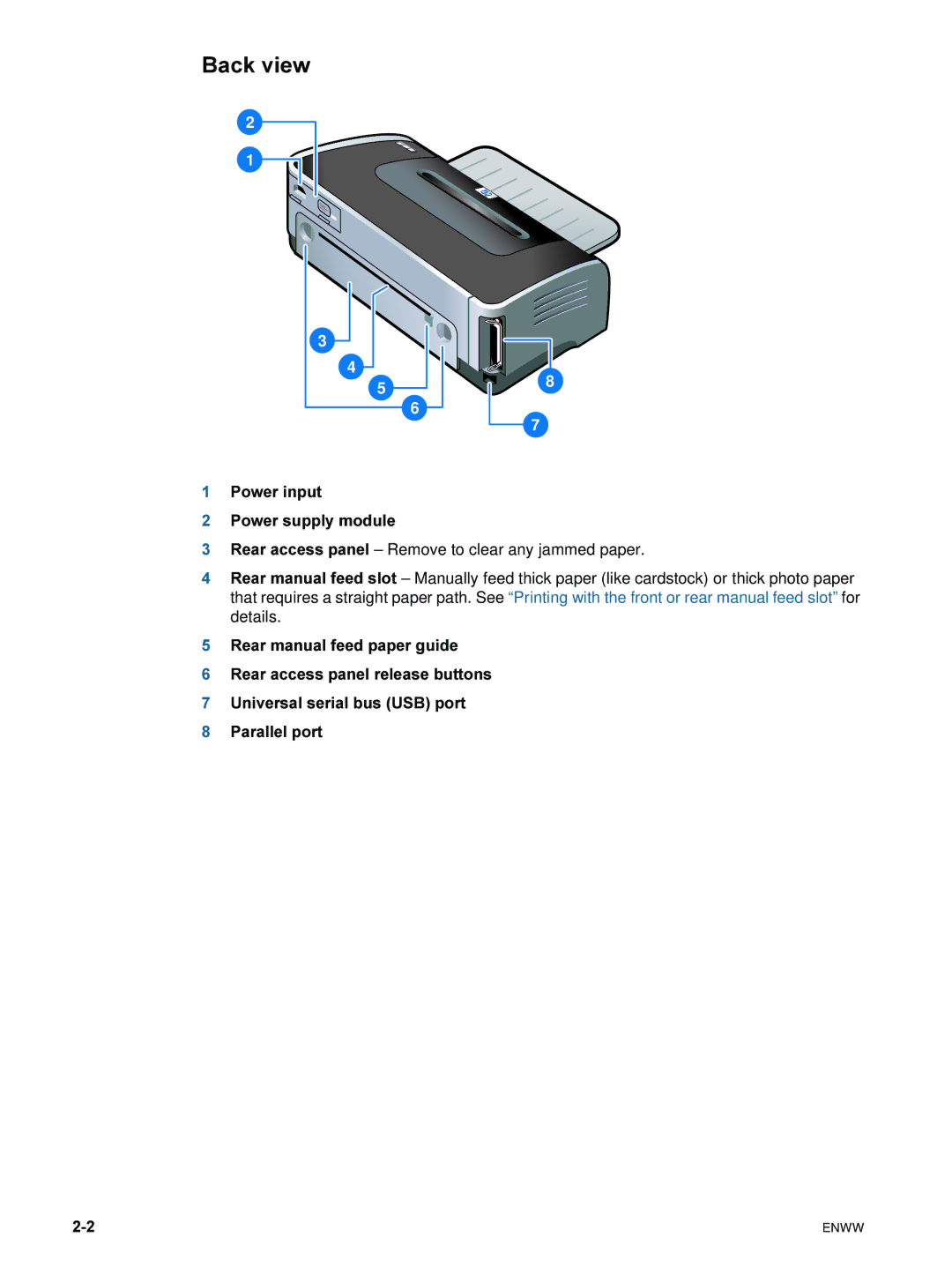 HP 9600 manual Back view 