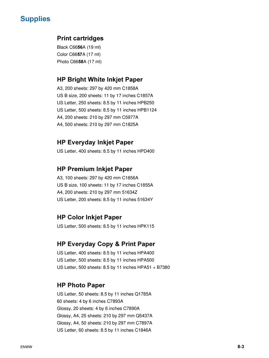 HP 9600 manual Supplies 