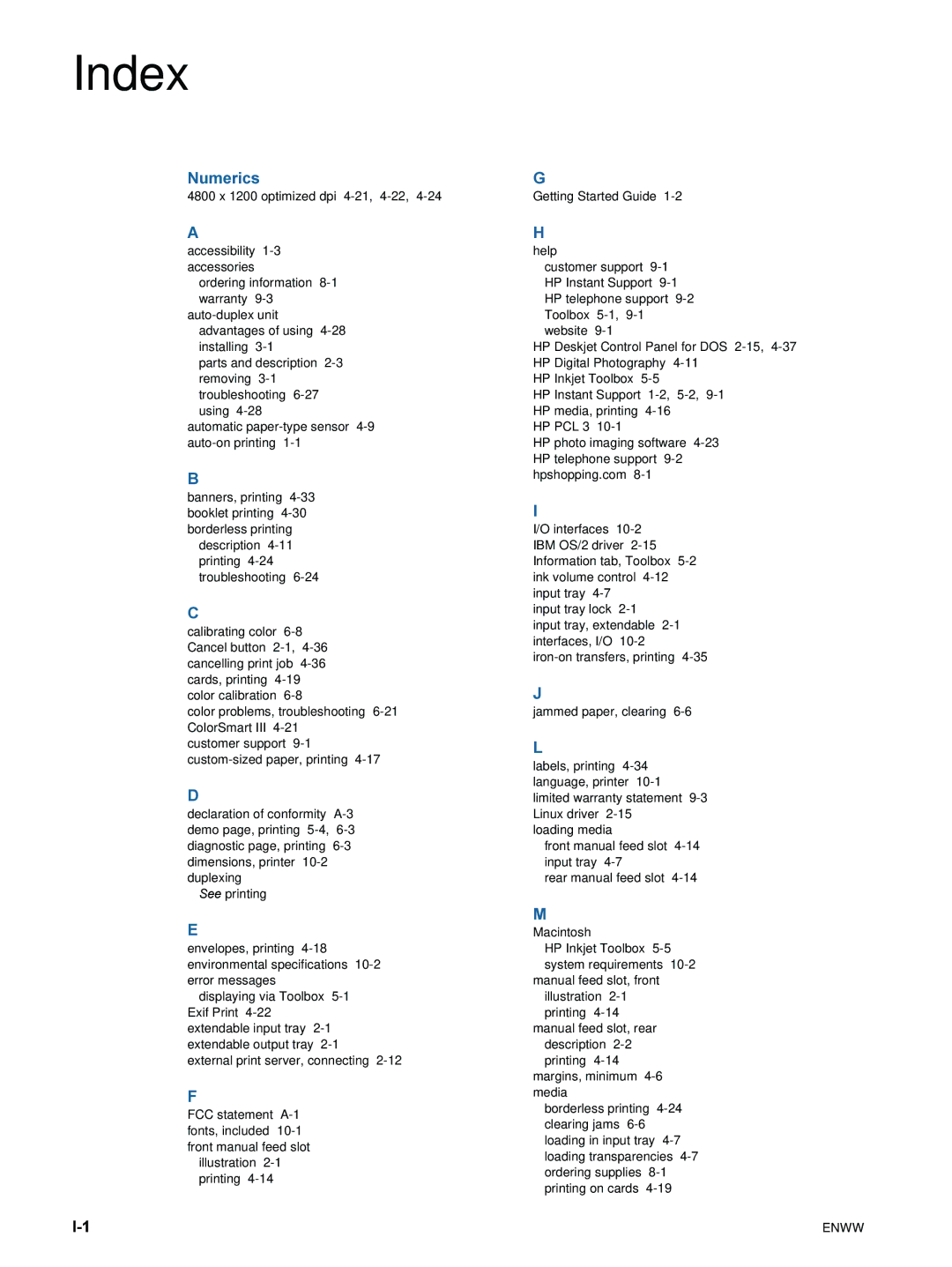 HP 9600 manual Index, Numerics 