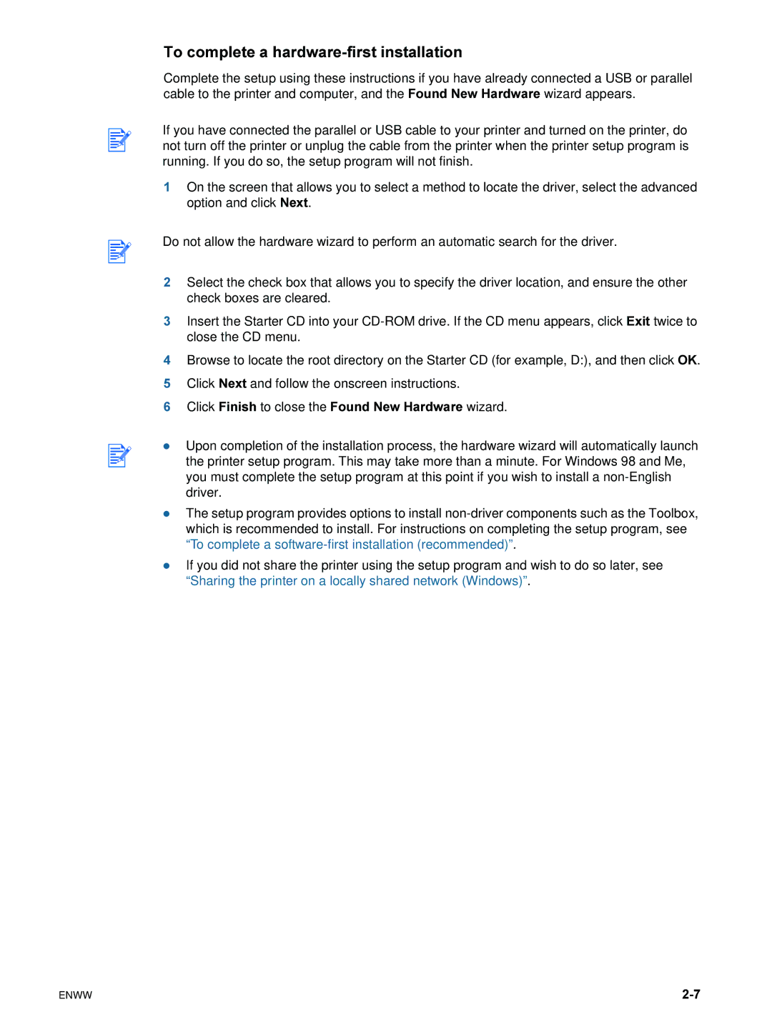 HP 9600 manual To complete a hardware-first installation 