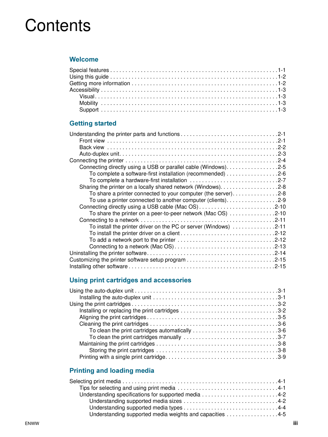 HP 9600 manual Contents 