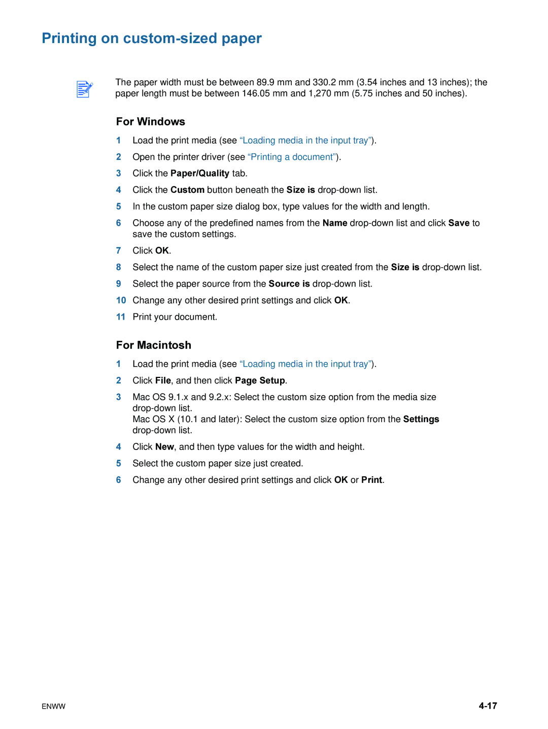 HP 9600 manual Printing on custom-sized paper 