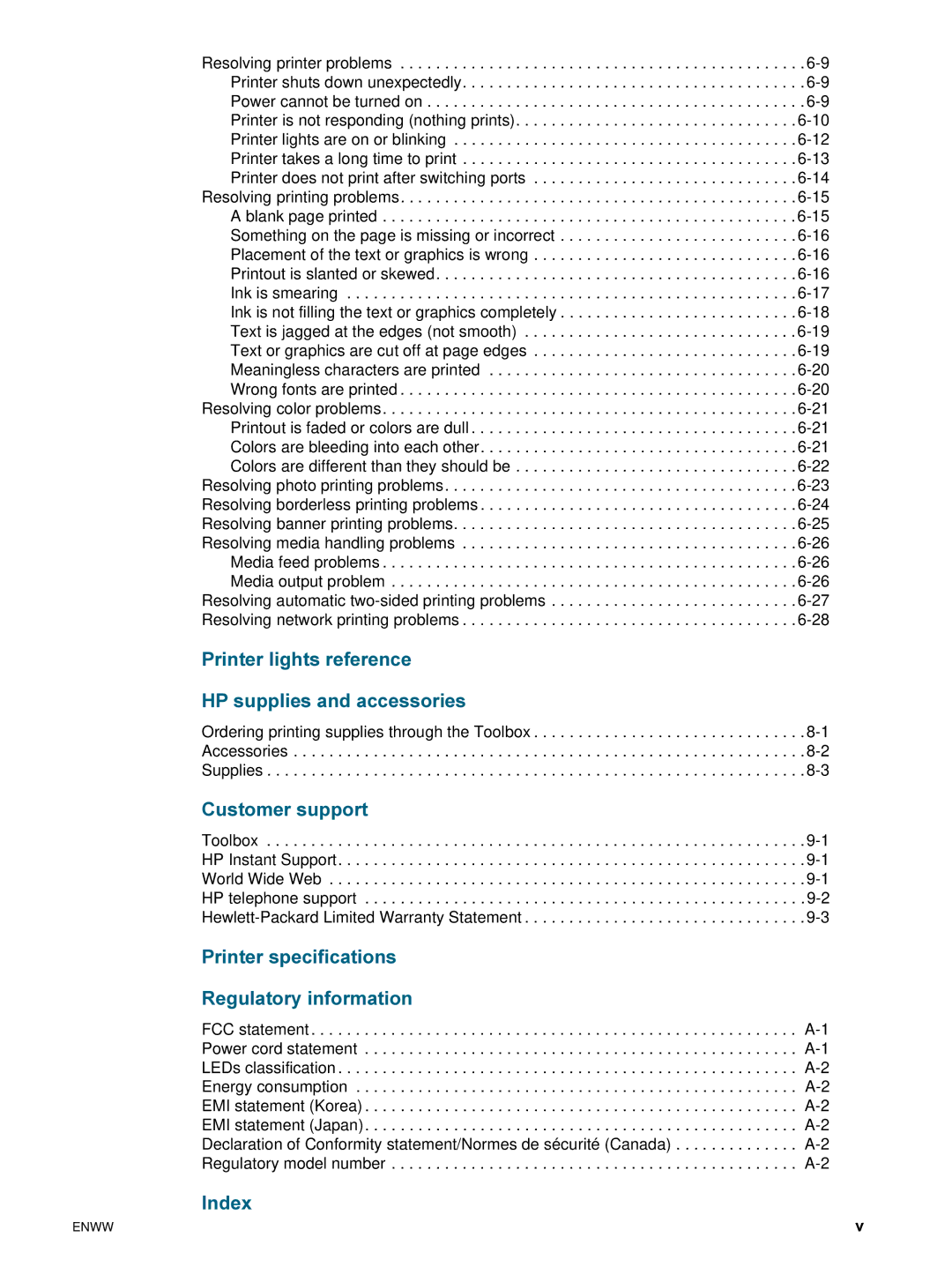 HP 9600 manual Printer lights reference HP supplies and accessories, Customer support, Index 