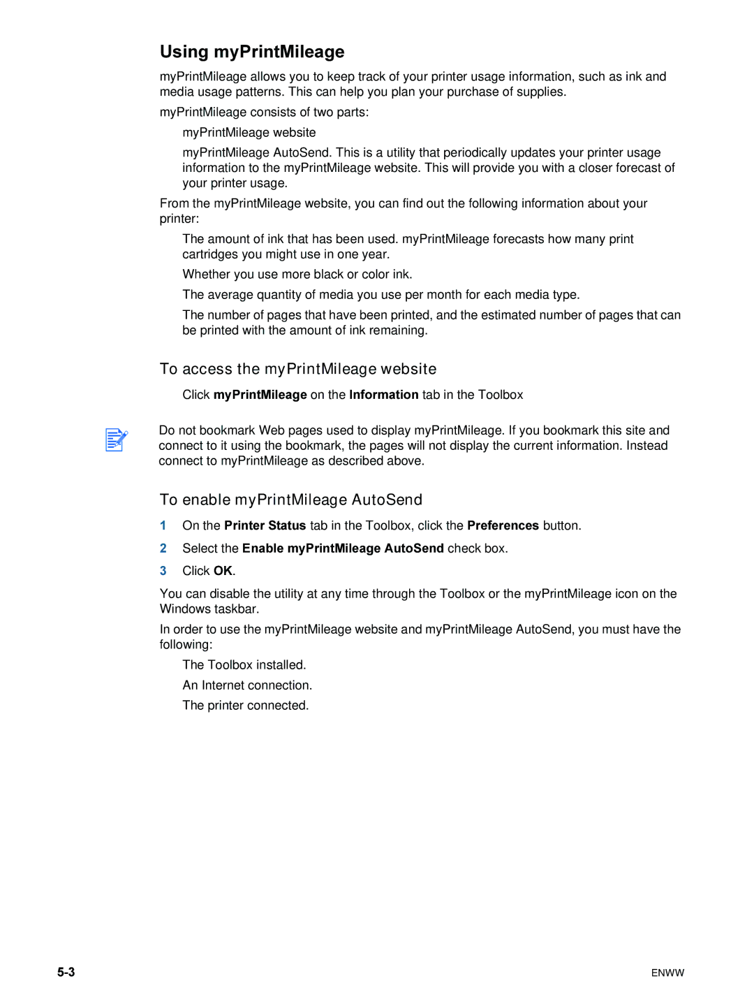 HP 9600 manual Using myPrintMileage, To access the myPrintMileage website, To enable myPrintMileage AutoSend 