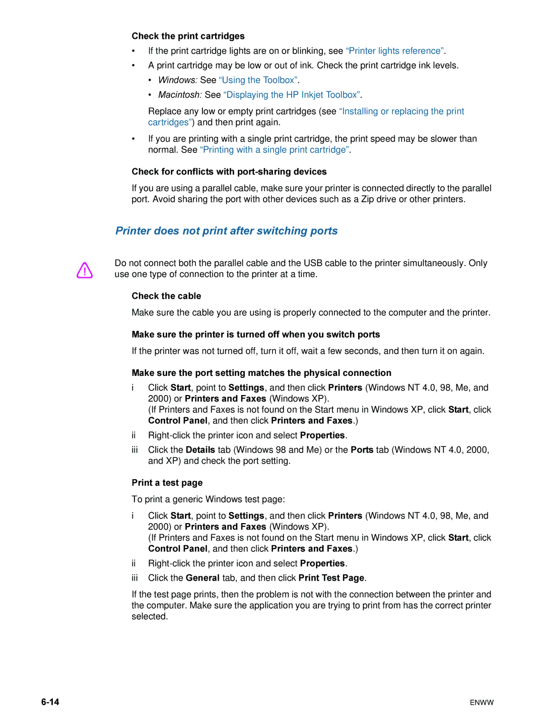 HP 9600 manual Printer does not print after switching ports 