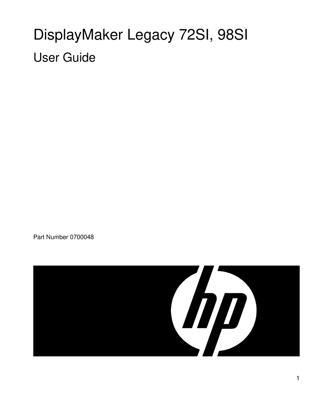 HP manual DisplayMaker Legacy 72SI, 98SI, Part Number 