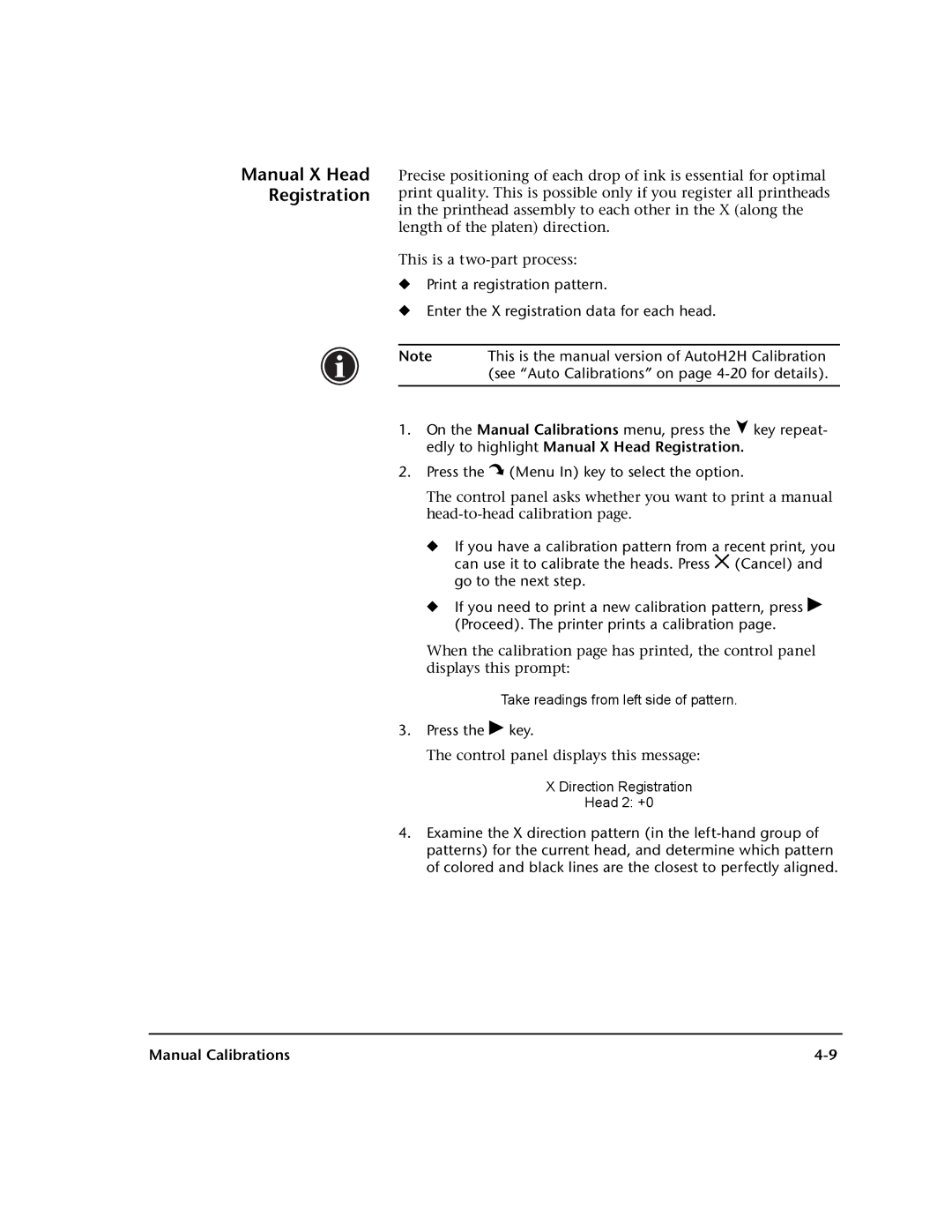 HP 72SI, 98SI manual Manual X Head Registration, Manual Calibrations 