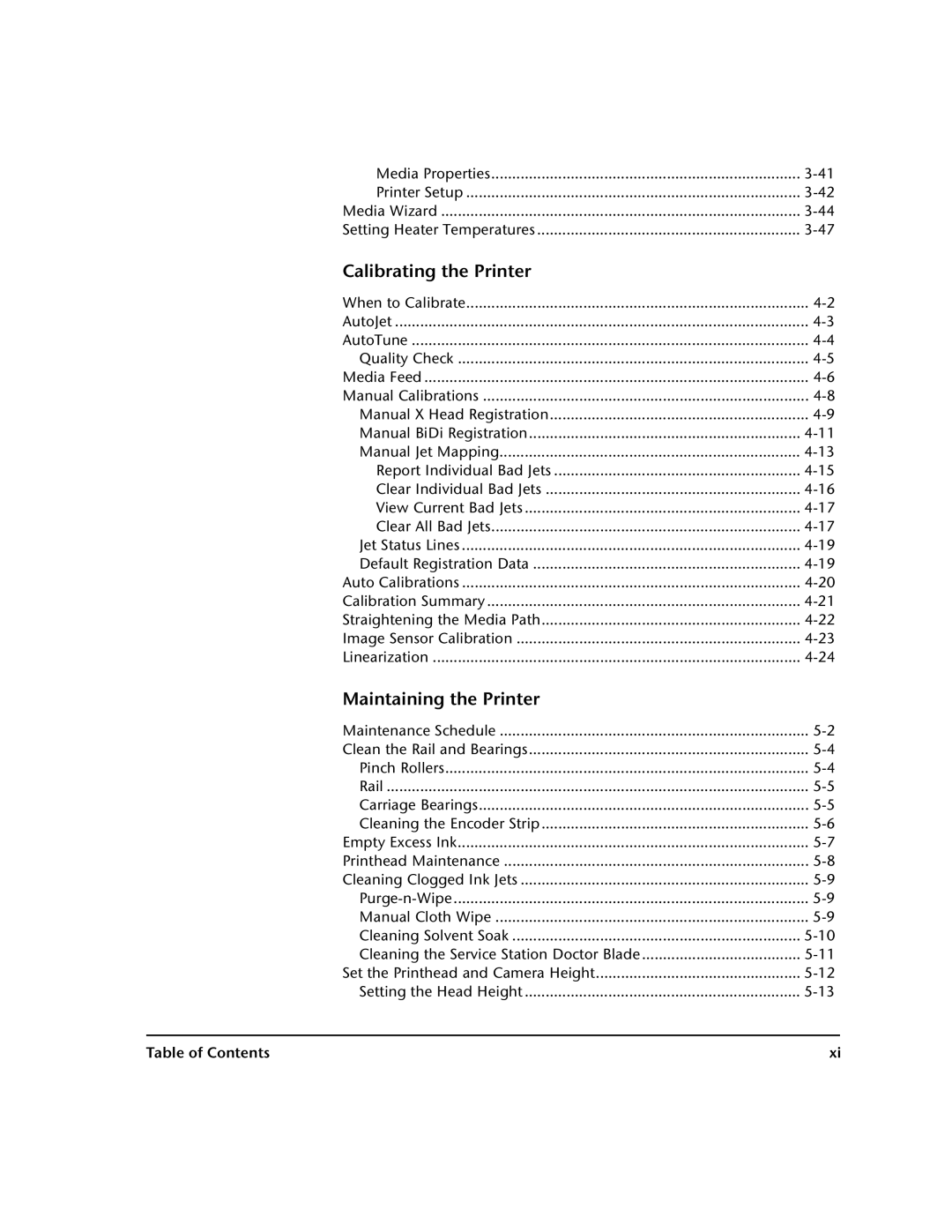 HP 72SI, 98SI manual Calibrating the Printer, Maintaining the Printer, Report Individual Bad Jets Clear Individual Bad Jets 