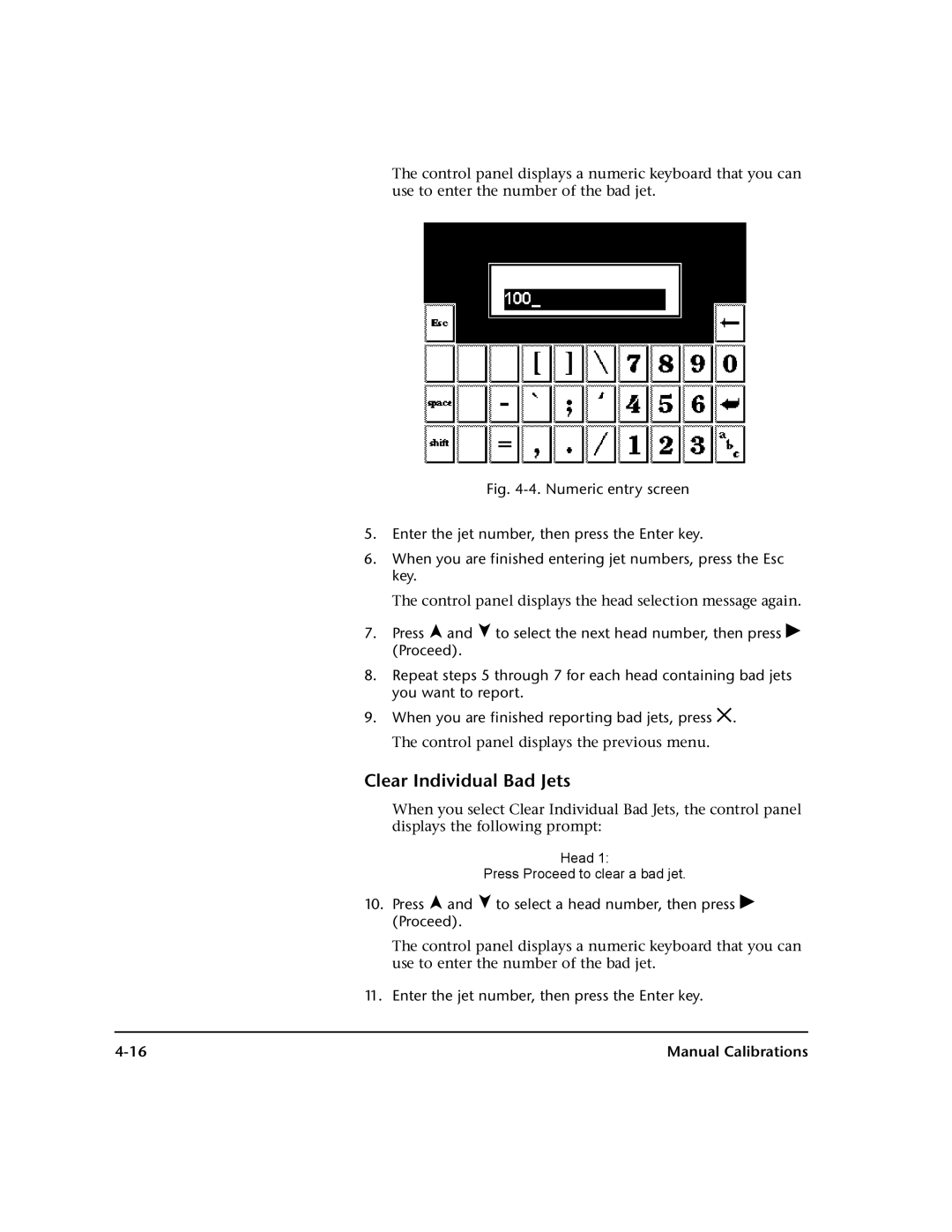 HP 98SI, 72SI manual Clear Individual Bad Jets, Enter the jet number, then press the Enter key 