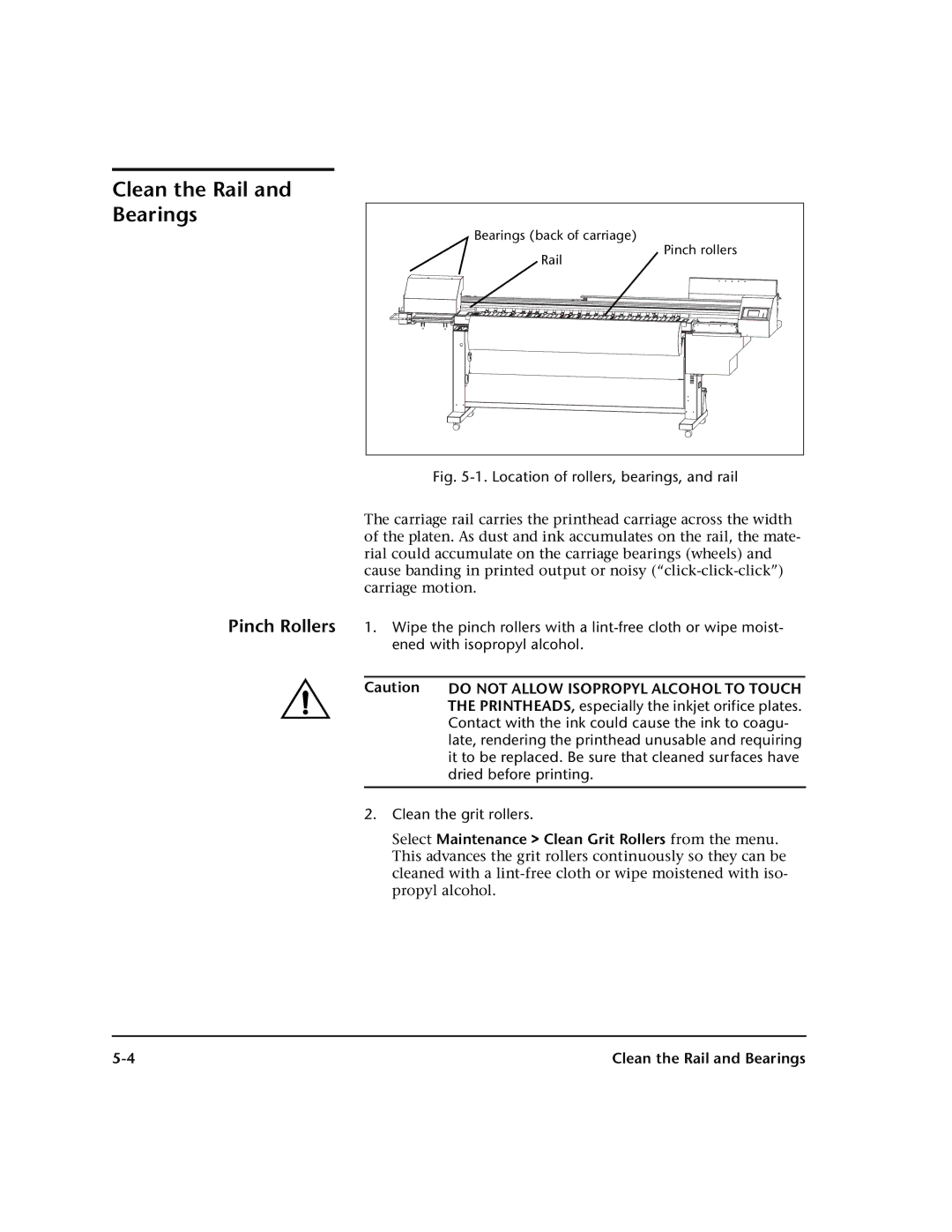 HP 98SI, 72SI manual Clean the Rail and Bearings, Location of rollers, bearings, and rail 