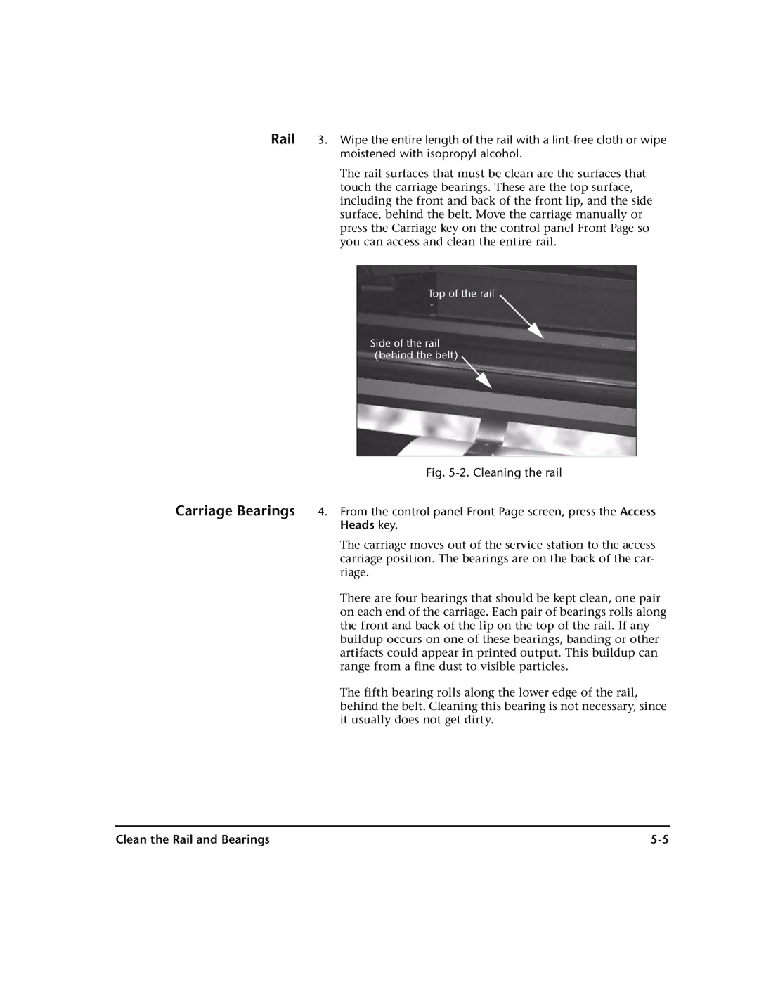 HP 72SI, 98SI manual Clean the Rail and Bearings 