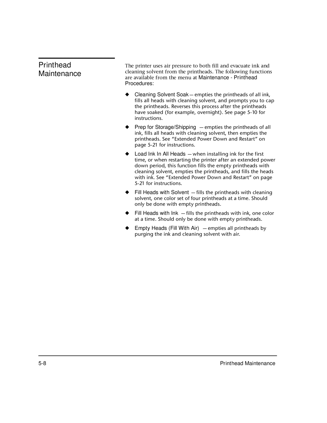 HP 98SI, 72SI manual Printhead Maintenance, Procedures 