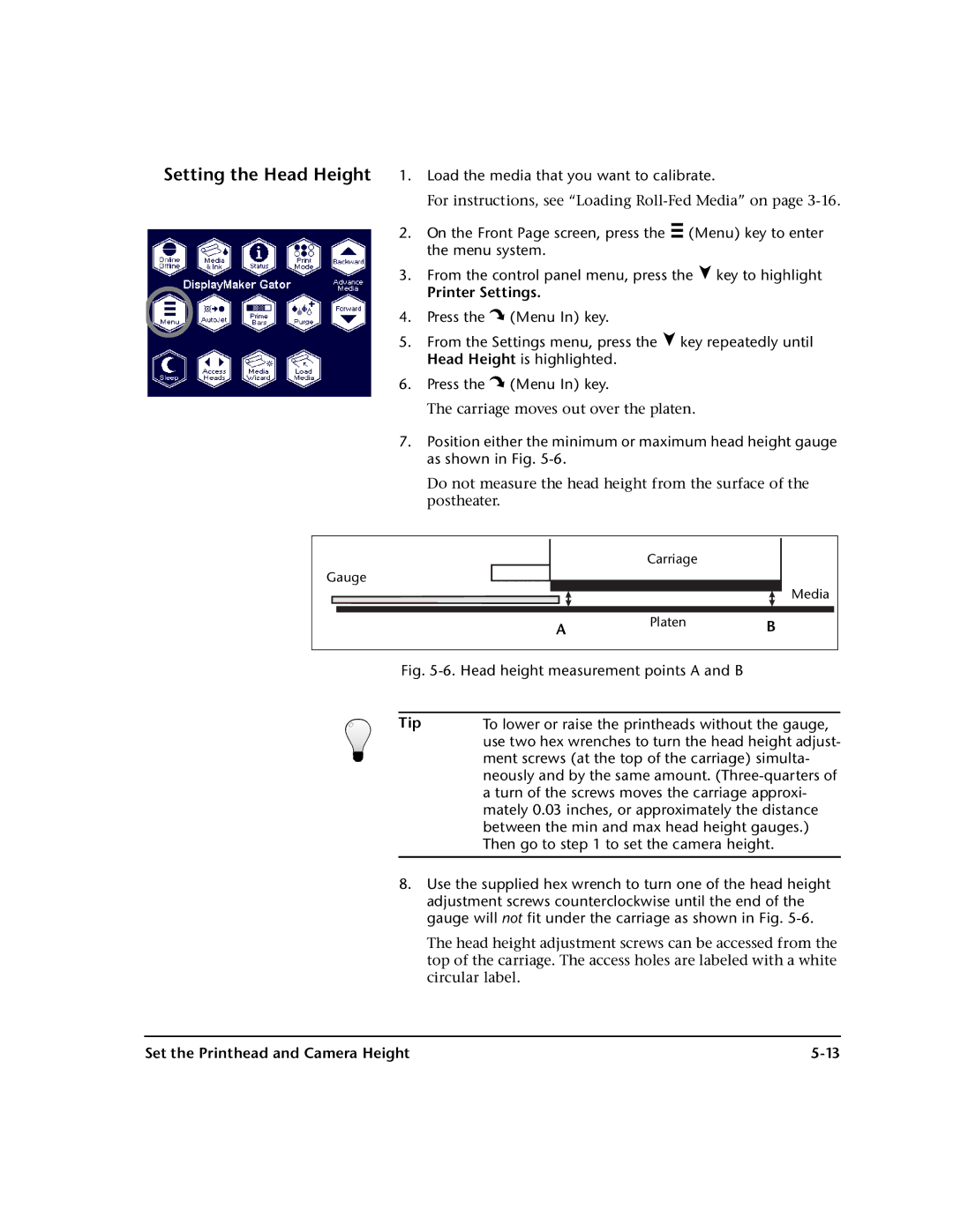 HP 72SI, 98SI manual Printer Settings, Set the Printhead and Camera Height 