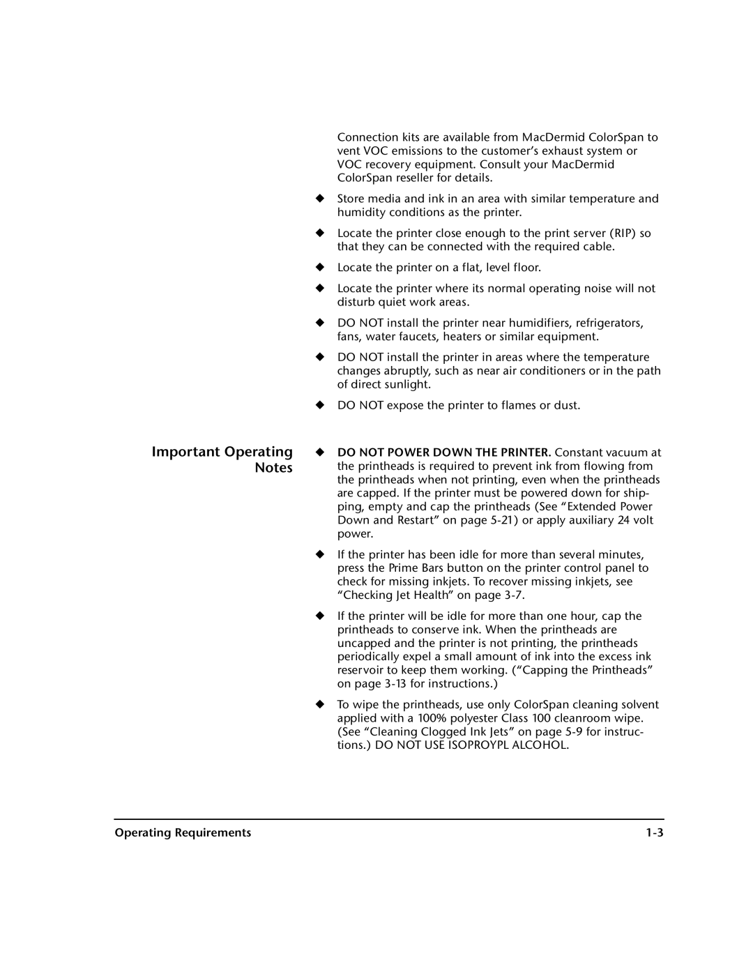 HP 72SI, 98SI manual Important Operating Notes, Operating Requirements 