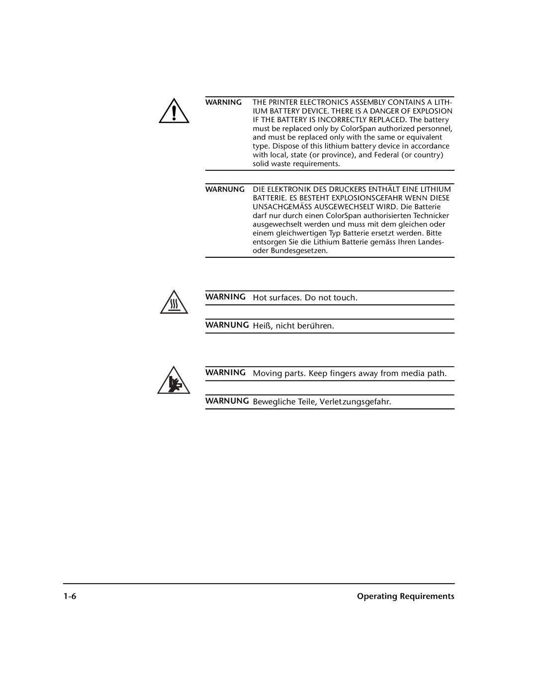 HP 98SI, 72SI manual Operating Requirements 