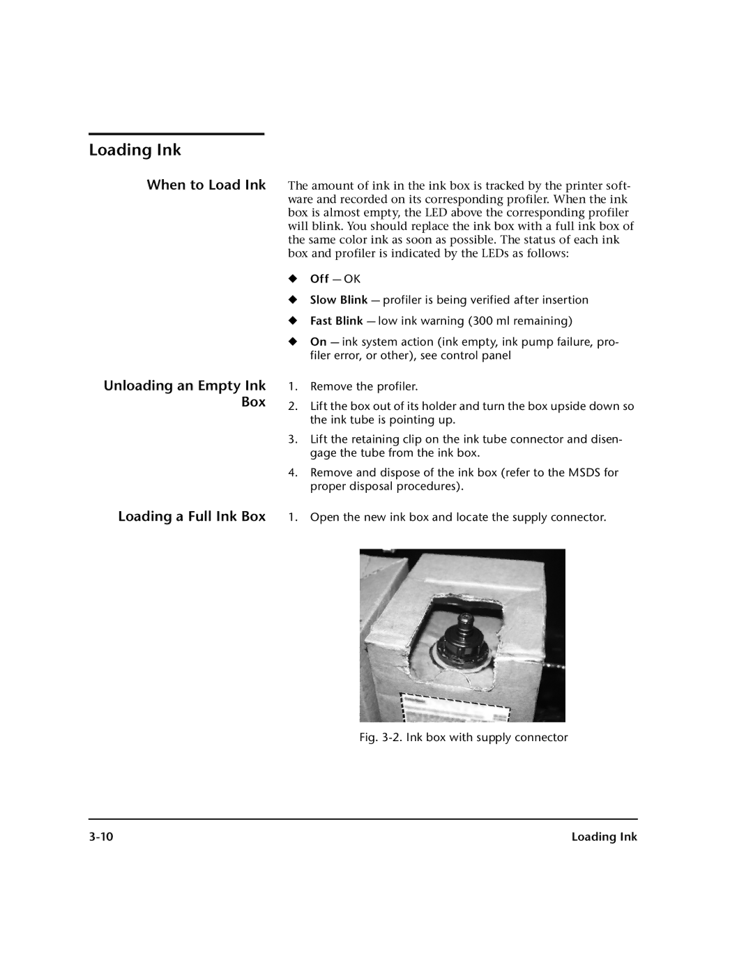 HP 98SI, 72SI manual Loading Ink, When to Load Ink, Loading a Full Ink Box, Off OK 