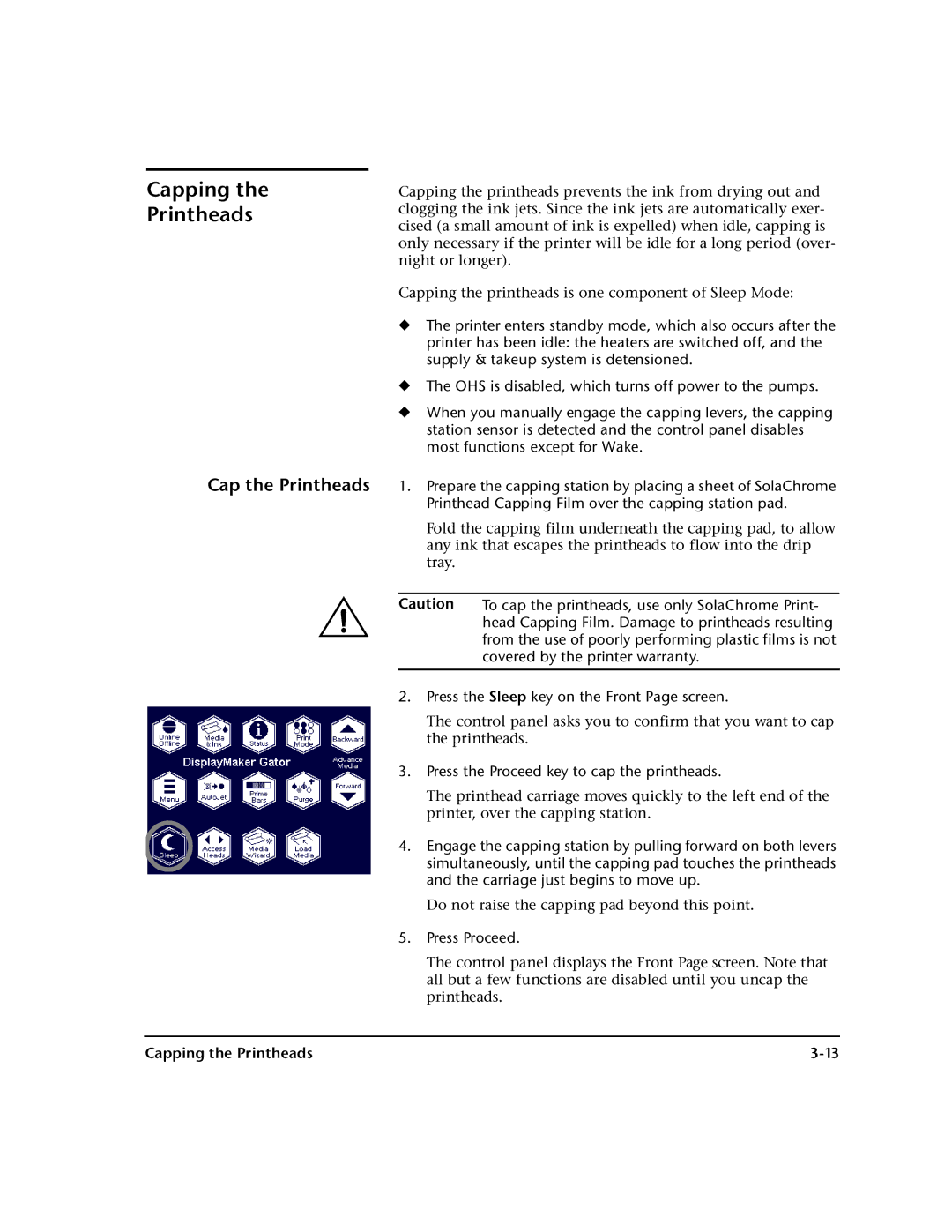 HP 72SI, 98SI manual Capping Printheads, Cap the Printheads, Capping the Printheads 