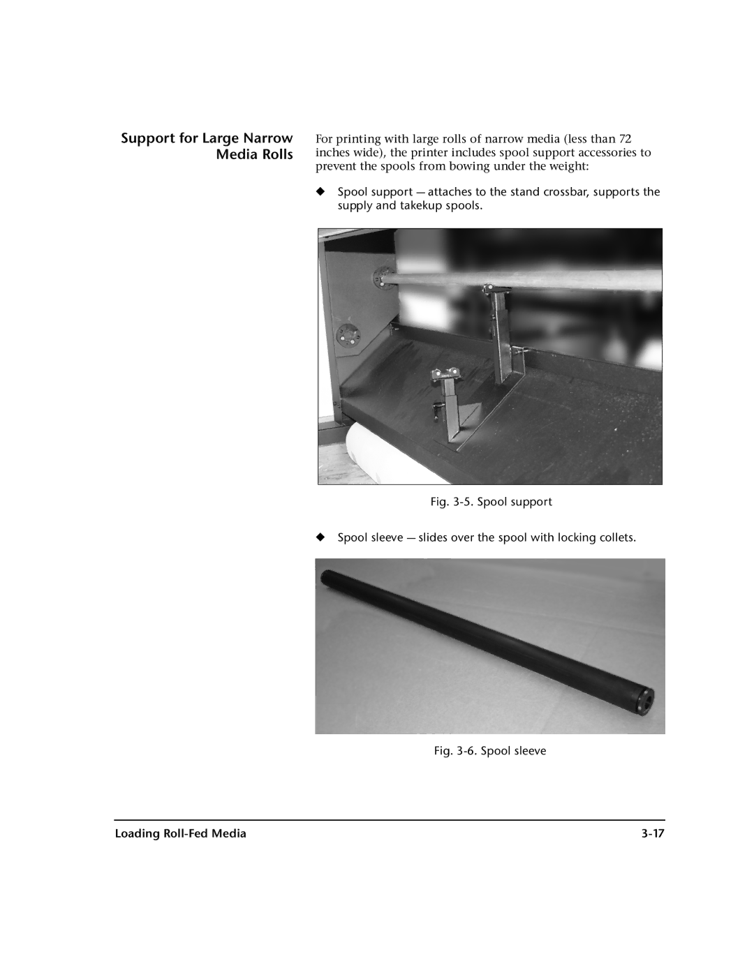 HP 72SI, 98SI manual Spool sleeve, Loading Roll-Fed Media 