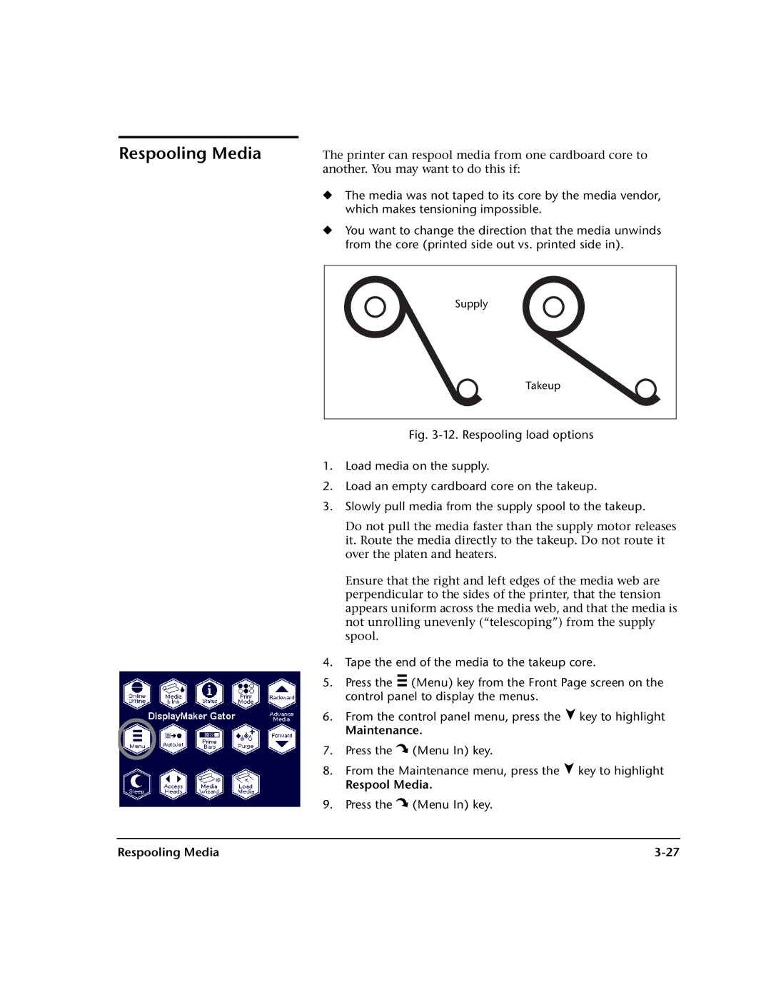 HP 72SI, 98SI manual Respooling Media, Respool Media 