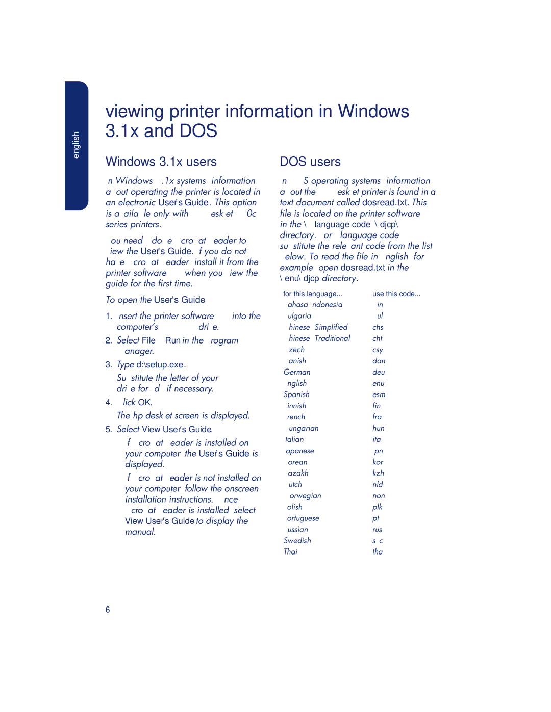 HP 980c, 990c, 960c manual Viewing printer information in Windows 3.1x and DOS, Windows 3.1x users, DOS users 