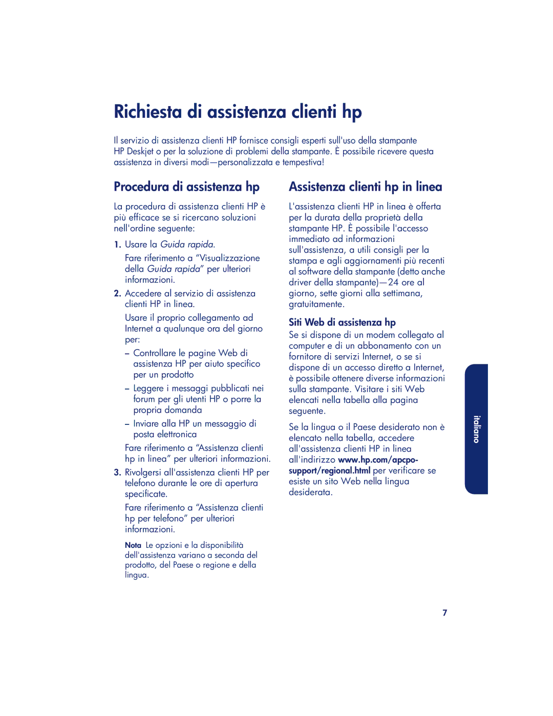 HP 980c, 990c, 960c manual Richiesta di assistenza clienti hp, Procedura di assistenza hp, Assistenza clienti hp in linea 