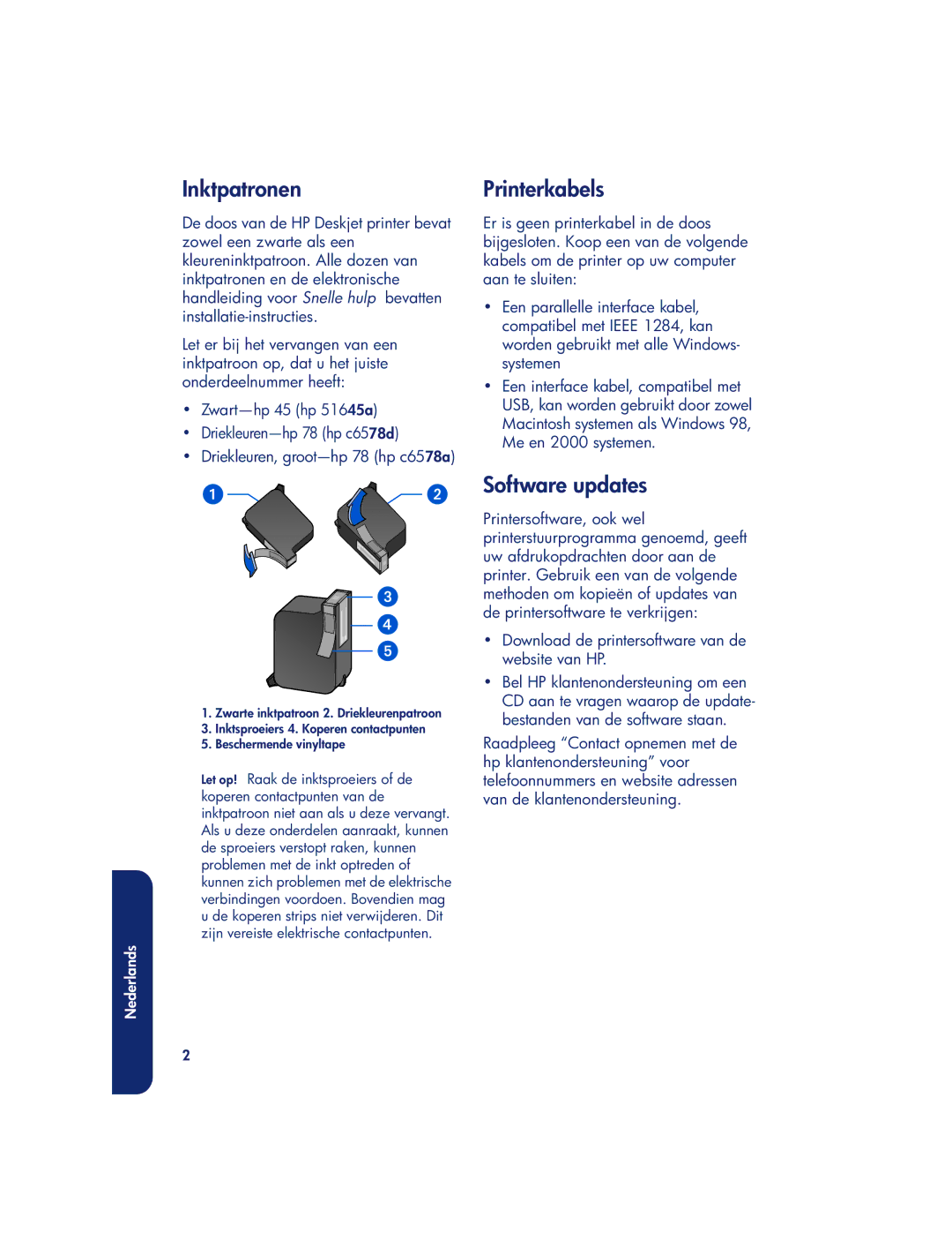 HP 960c, 990c, 980c manual InktpatronenPrinterkabels, Software updates 