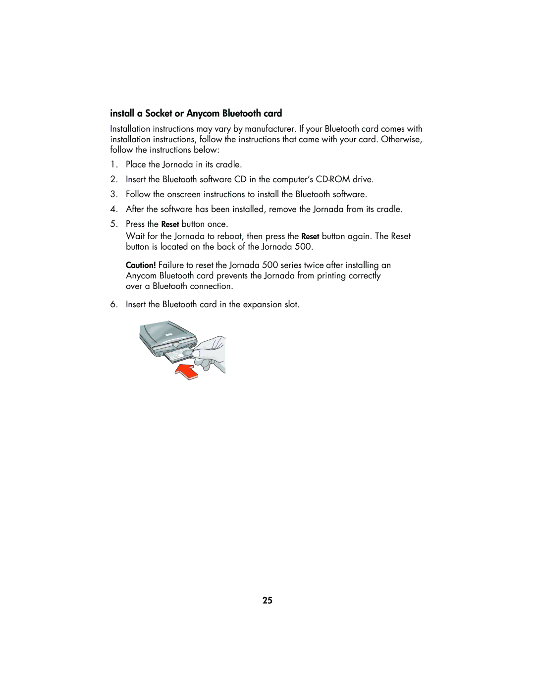 HP 995CK manual Install a Socket or Anycom Bluetooth card 