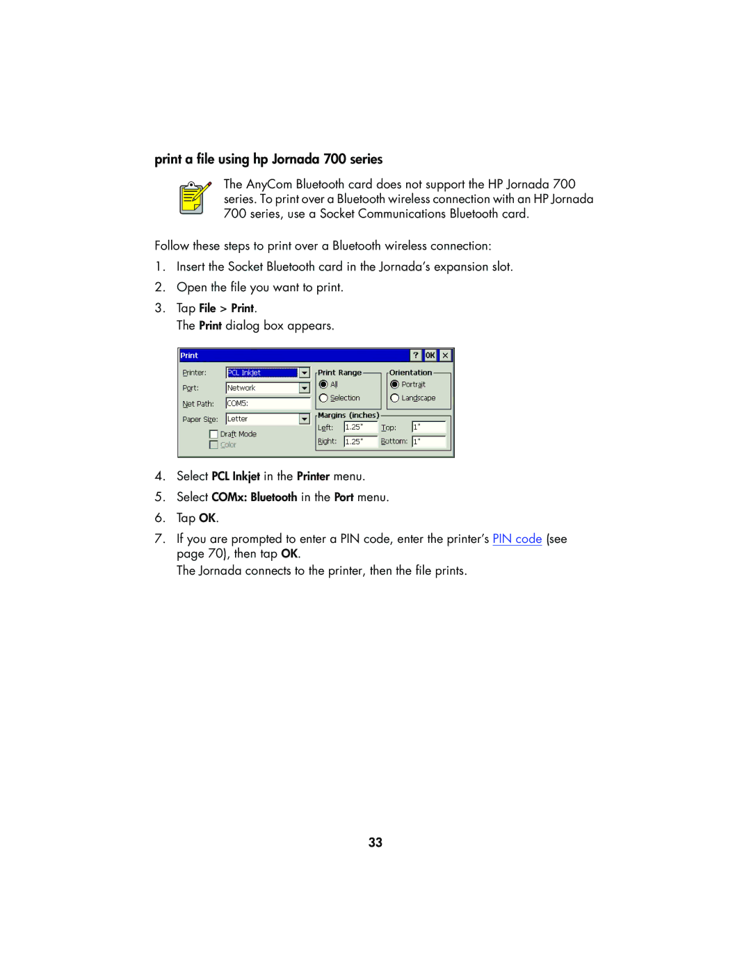 HP 995CK manual Print a file using hp Jornada 700 series 