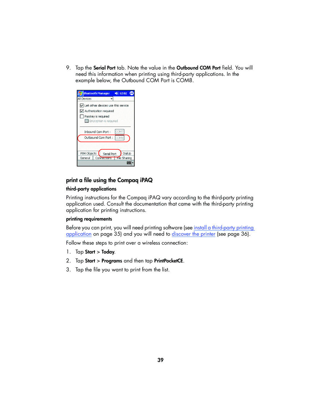 HP 995CK manual Print a file using the Compaq iPAQ 